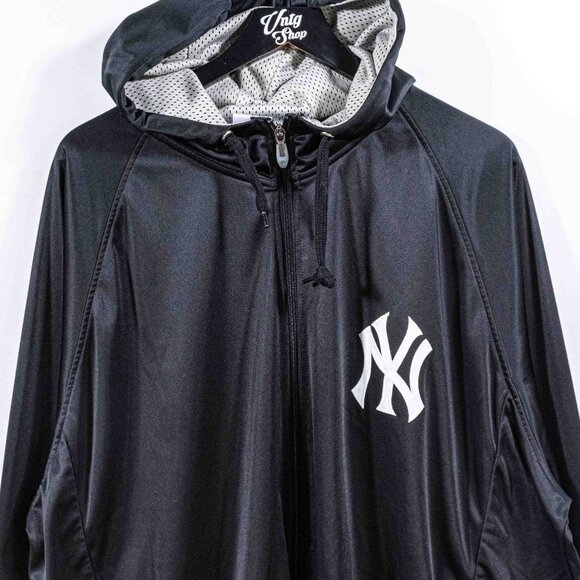 New York Yankees Logo Spell Out Zip Up Jacket Majestic Hooded 4XL MLB Baseball - Picture 2 of 10